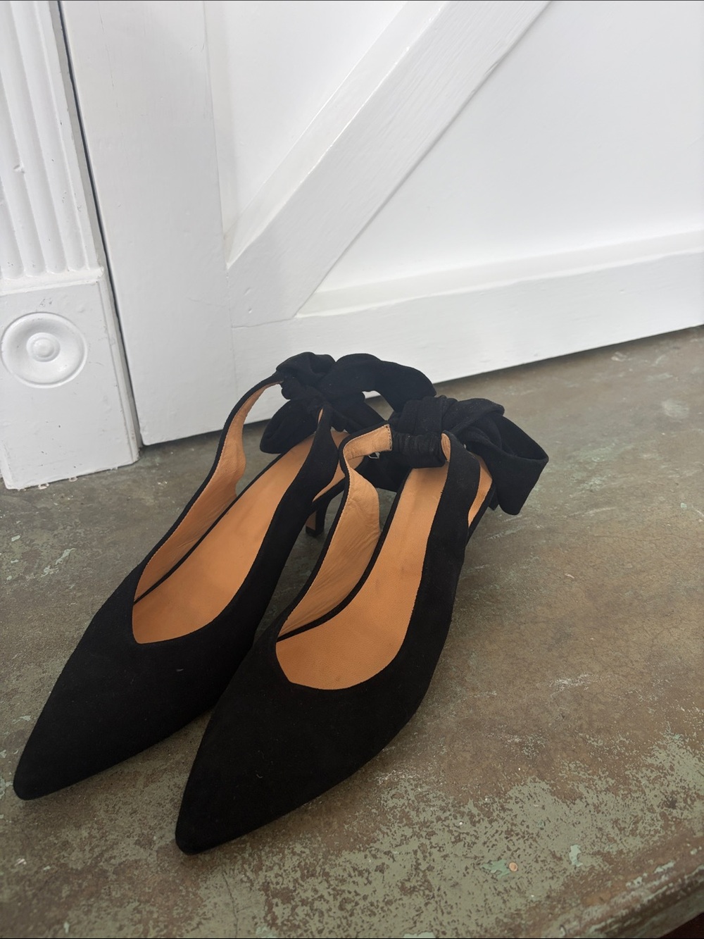 Ganni Black Pointed Bow-Tie Ankle Strap Heels